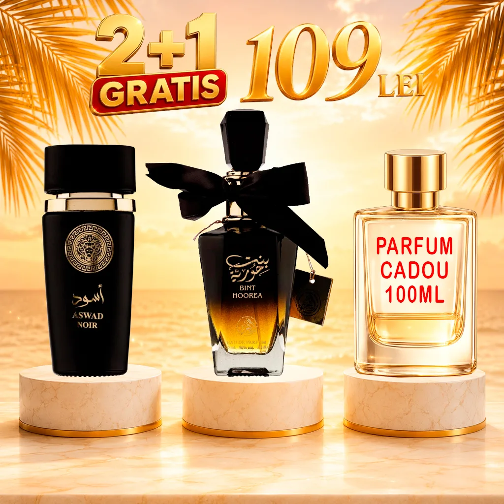 Pachet 3 Parfumuri + Bint Hoorea + Aswad Noir + 1 x Parfum Cadou