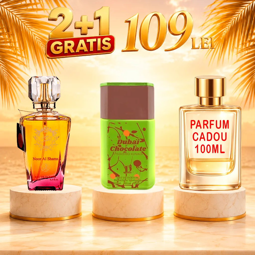 Pachet 3 Parfumuri + Dubai Chocolate + Noor Al Shams + 1 x Parfum Cadou