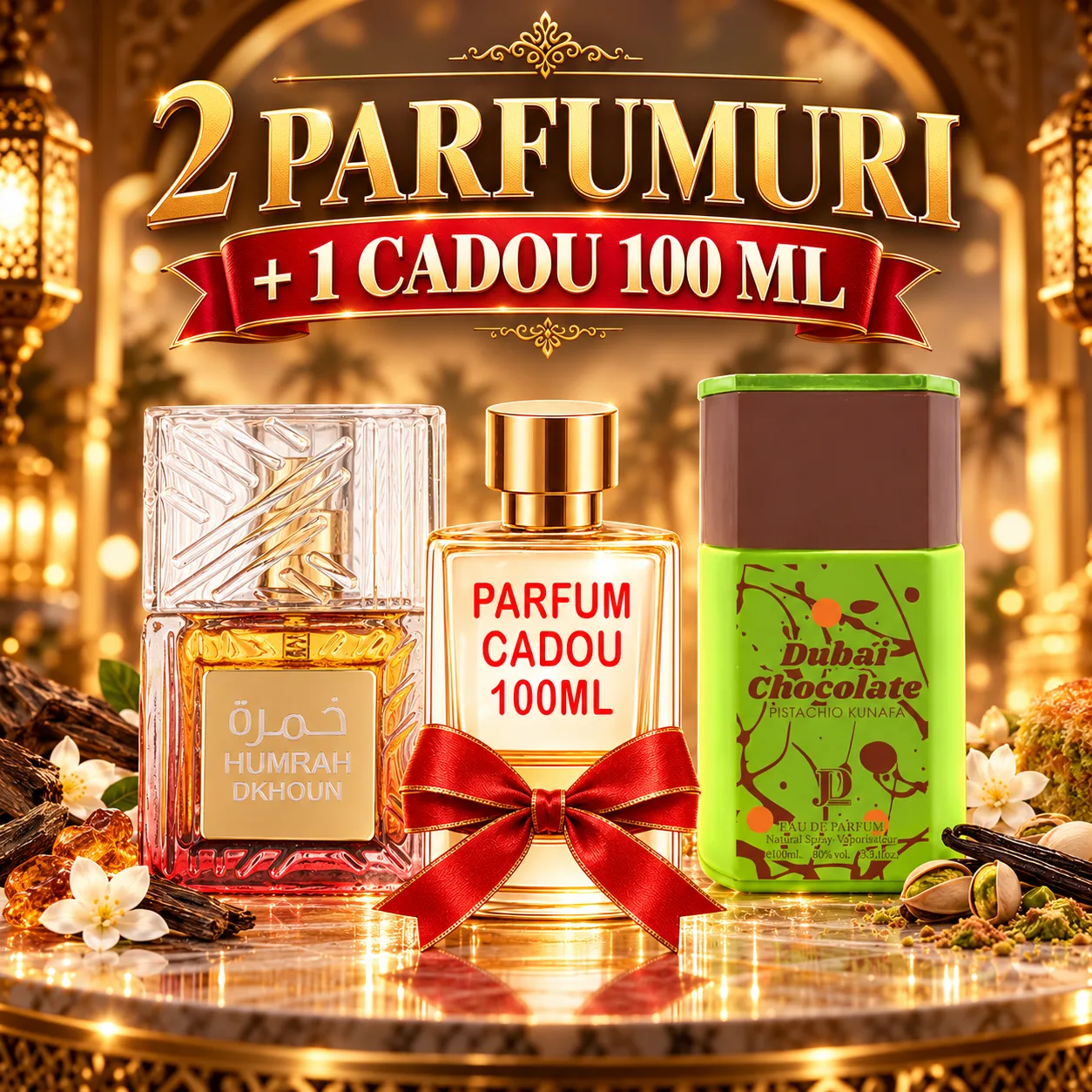 Pachet 3 Parfumuri + Humrah Dkhoun  + Dubai Chocolate + 1 x Parfum Cadou