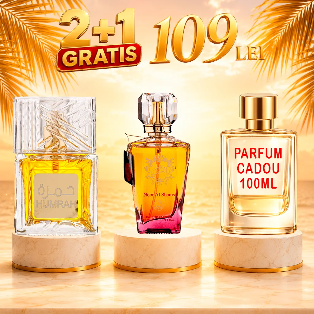 Pachet 3 Parfumuri + Humrah + Noor Al Shams + 1 x Parfum Cadou