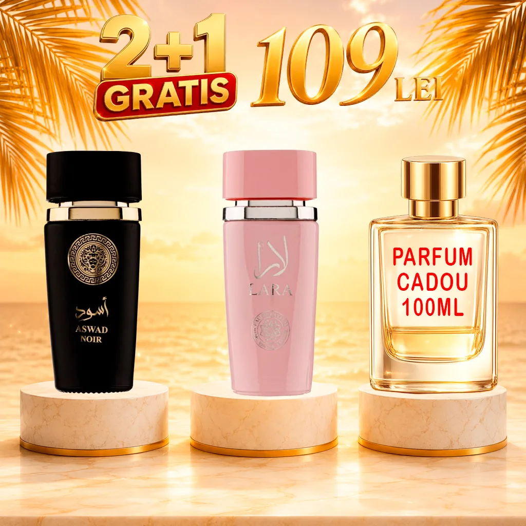 Pachet 3 Parfumuri + Lara Pink + Aswad Noir + 1 x Parfum Cadou
