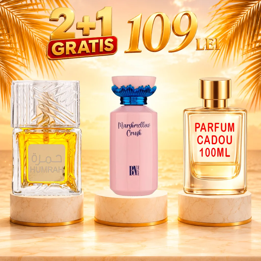 Pachet 3 Parfumuri + Marshmellow Crush + Humrah + 1 x Parfum Cadou