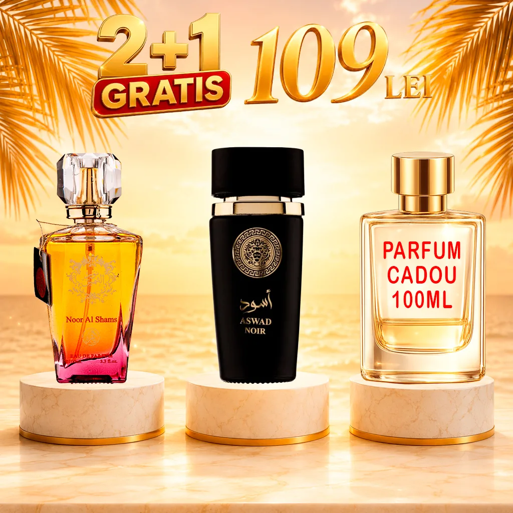 Pachet 3 Parfumuri + Noor Al Shams + Aswad Noir + 1 x Parfum Cadou