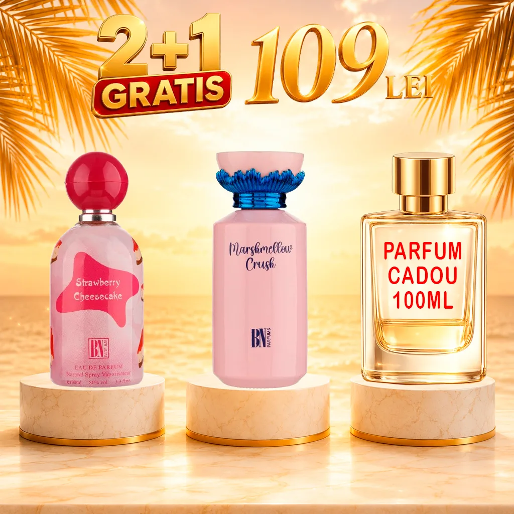 Pachet 3 Parfumuri + Strawberry Cheesecake + Marshmellow Crush + 1 x Parfum Cadou