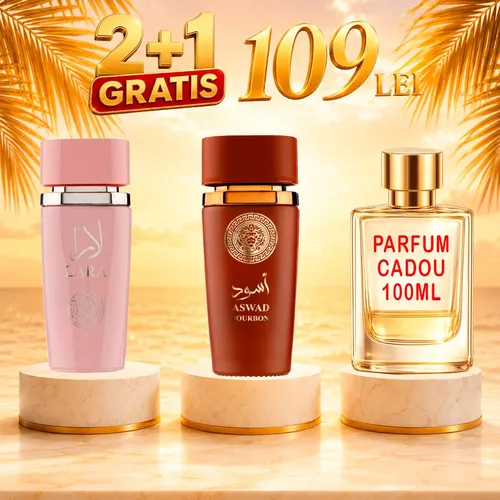 Pachet 3 Parfumuri + Aswad Bourbon + Lara Pink + 1 x Parfum Cadou