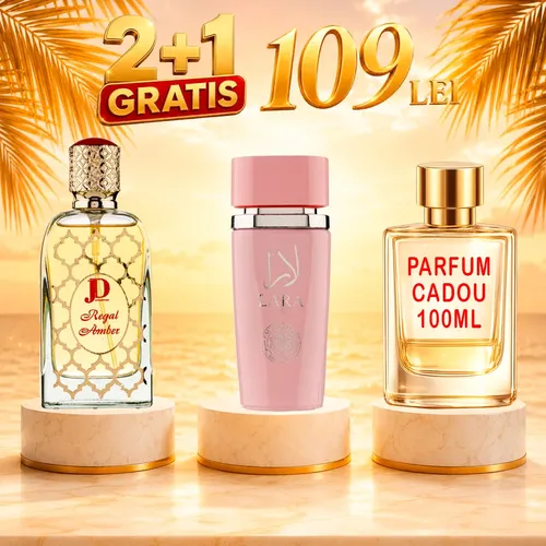 Pachet 3 Parfumuri + Regal Amber + Lara Pink + 1 x Parfum Cadou