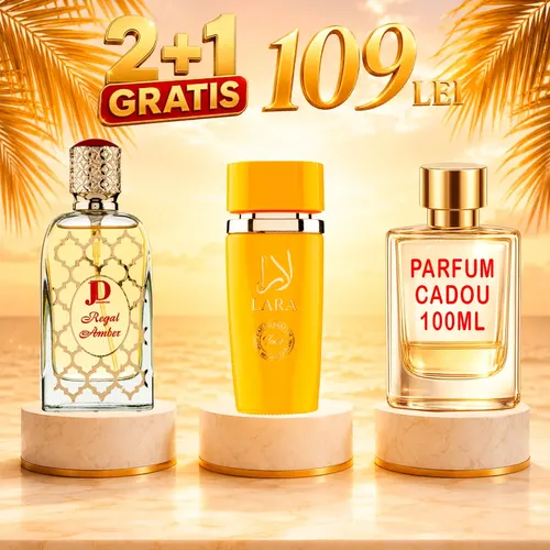 Pachet 3 Parfumuri + Regal Amber + Lara Tous + 1 x Parfum Cadou